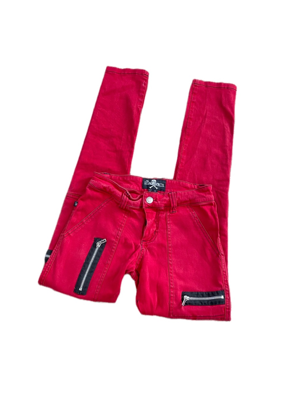 Royal Bones red two-tone stretch denim five-pocket casual jeans